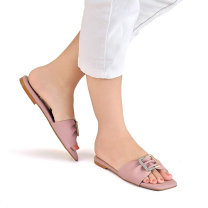Gem-Metal Buckle Slipper